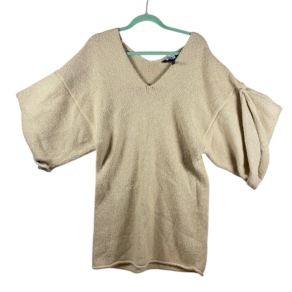 BCBGMaxAzria Tan Beige Knit Sweater Dress Turtleneck Balloon Sleeve - Size M - Picture 2 of 8